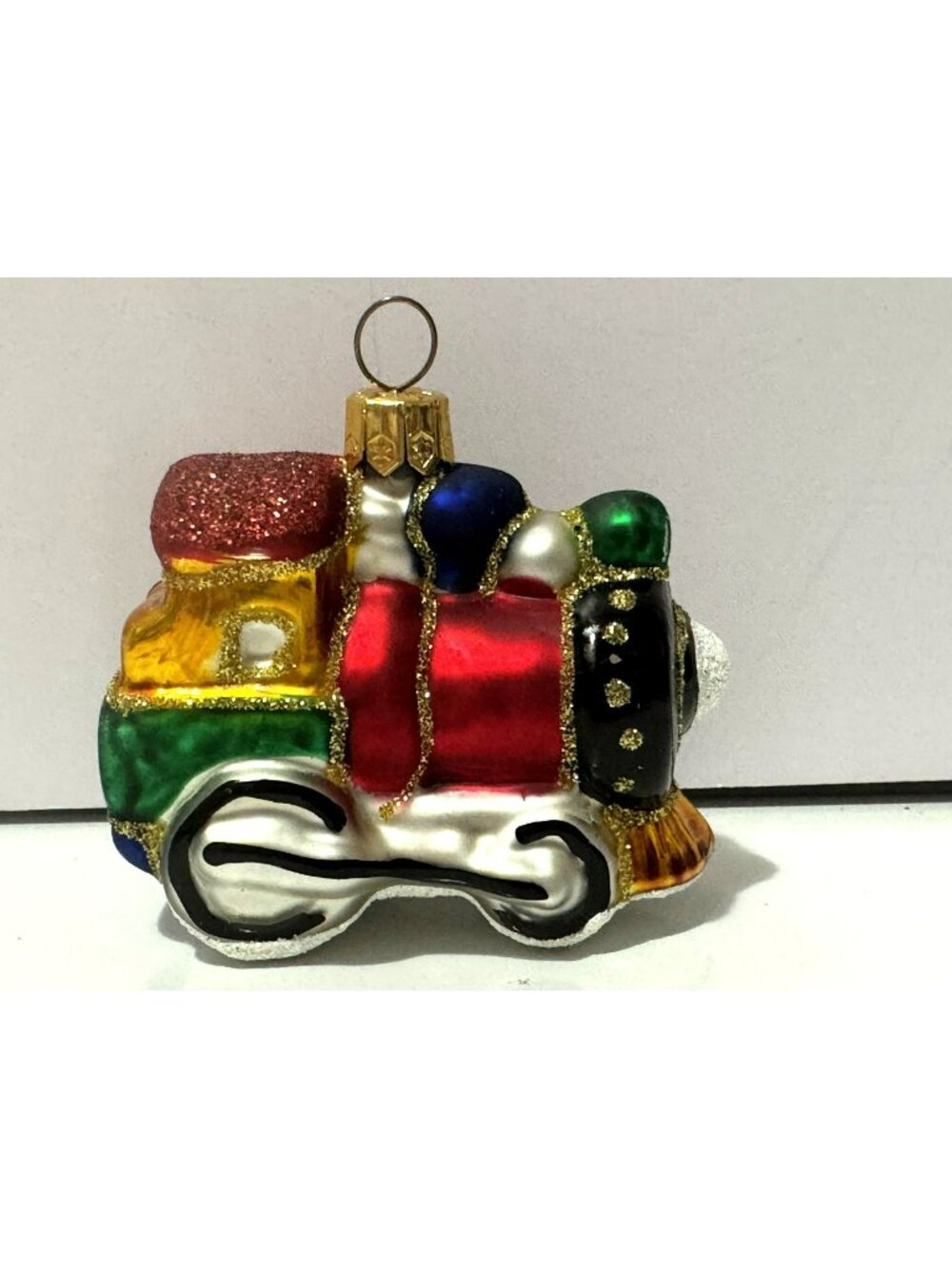 Toy Train Glass Christmas Ornament Mouth Blown Hand-painted in Poland Colorful